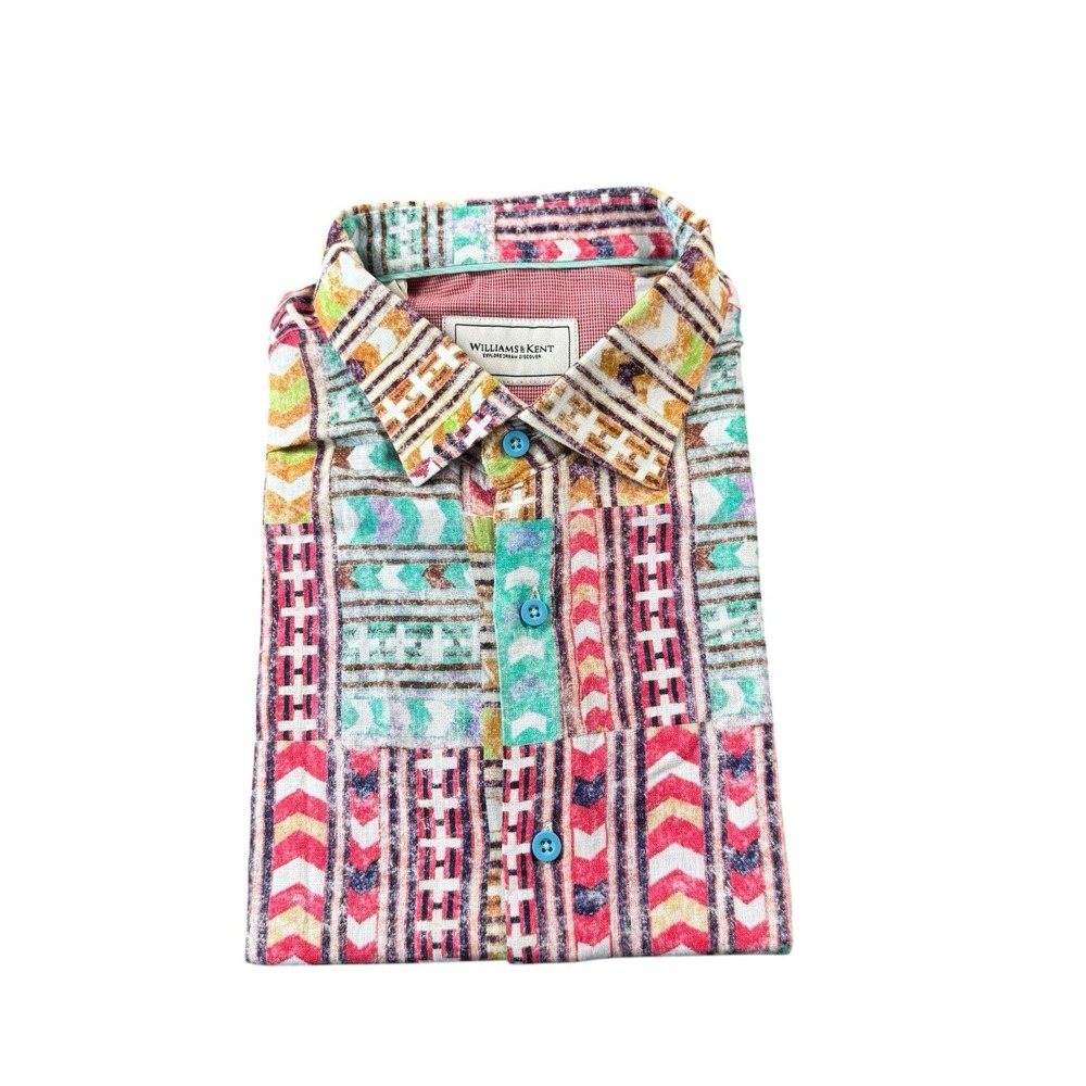 Williams & Kent Native Tribal Multicolor Cotton Print S/S Button Front Size 2XL